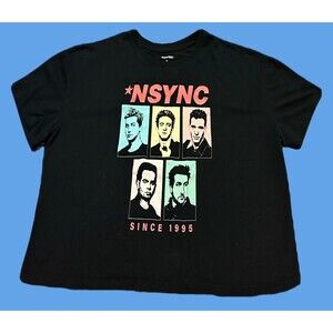 NSYNC Black Short-Sleeve Graphic Tee with Pastel Portraits XXL